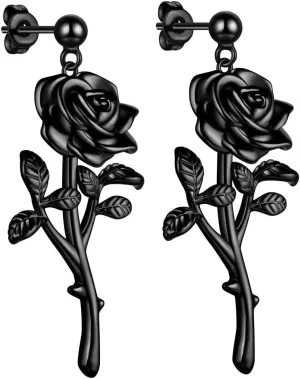 beautlace Rose Necklaces/Adjustable Rings Silver/18K Gold/Black Gun Plated Flower Pendant/Open Ring Elegant Jewelry Gifts for Women