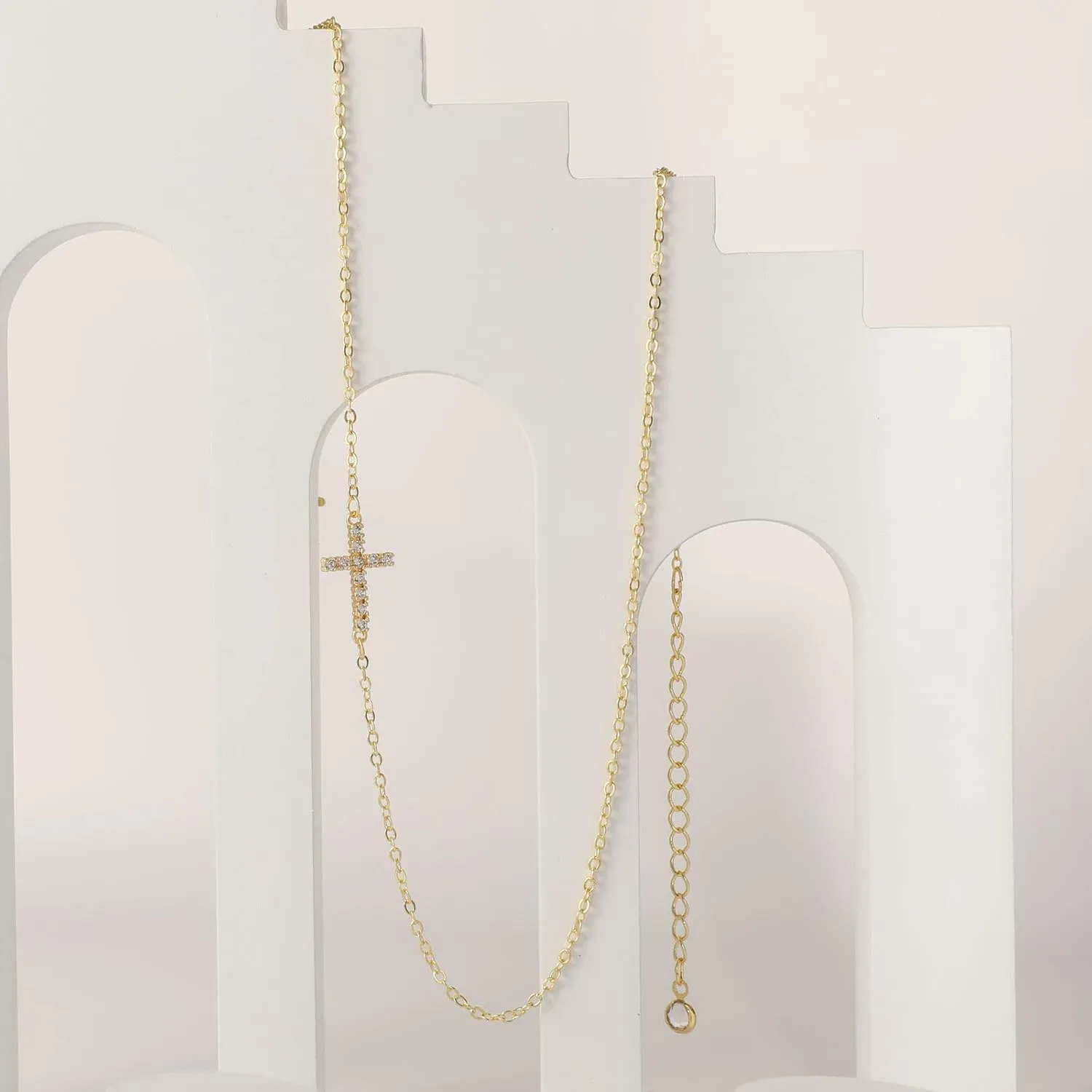 BERISO Cross Necklace 14K Gold/Silver Plated Double Cross Pendant Necklace Dainty Diamond Cross Charm Link Chain Choker Delicate Faith Jewelry Religious Gifts for Women Teen Girls Men Boys