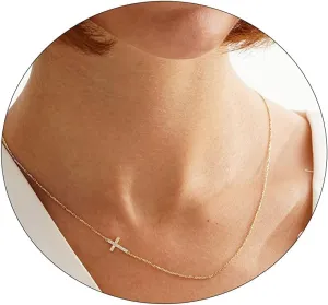 BERISO Cross Necklace 14K Gold/Silver Plated Double Cross Pendant Necklace Dainty Diamond Cross Charm Link Chain Choker Delicate Faith Jewelry Religious Gifts for Women Teen Girls Men Boys