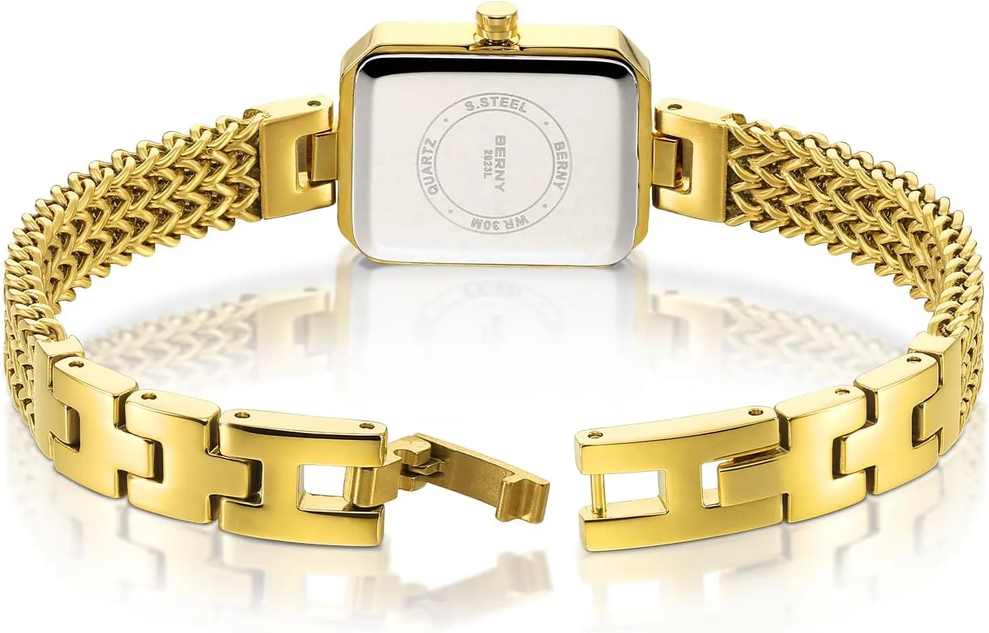 BERNY Gold Watches for Women Dainty Quartz Bracelet Watch Ladies Wrist Watch and Bracelet Set Coloured Stones Accented Fashion Luxury Birthday Gifts for Women