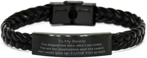 Bestie Leather Bracelet - Grateful Friendship Gift for Birthday, Christmas, and Graduation - Unique Engraved Bracelet for Bestie - Always There Through Thick and Thin