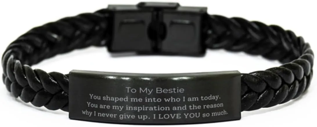 Bestie Leather Bracelet - Grateful Friendship Gift for Birthday, Christmas, and Graduation - Unique Engraved Bracelet for Bestie - Always There Through Thick and Thin