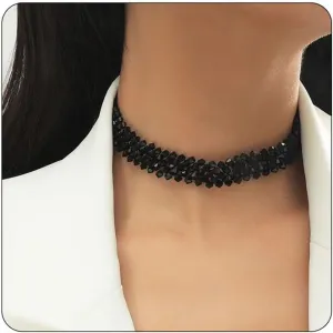 Bethynas Vintage Black Crystal Choker Necklace Braided Wide Collar Necklace Sexy Diamond-cut Crystal Necklace Prom Party Festival Accessories for Women and Girls