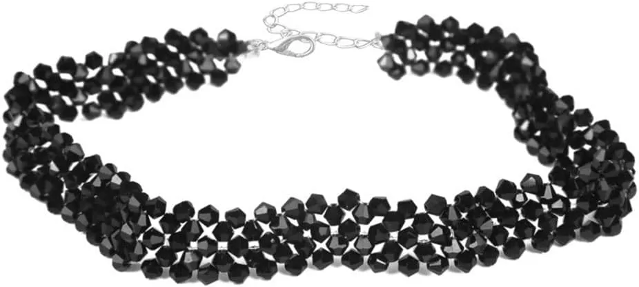 Bethynas Vintage Black Crystal Choker Necklace Braided Wide Collar Necklace Sexy Diamond-cut Crystal Necklace Prom Party Festival Accessories for Women and Girls