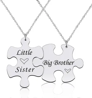 Big Brother Little Sister Necklace for Women Men Little Sister Birthday Gifts from Big Brother Matching Necklaces Gift for Man Christmas Presents for Men Women Sibling Matching Necklace