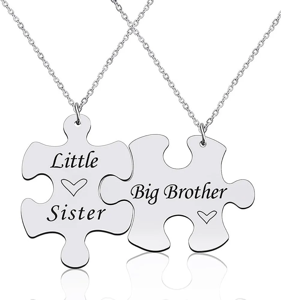 Big Brother Little Sister Necklace for Women Men Little Sister Birthday Gifts from Big Brother Matching Necklaces Gift for Man Christmas Presents for Men Women Sibling Matching Necklace