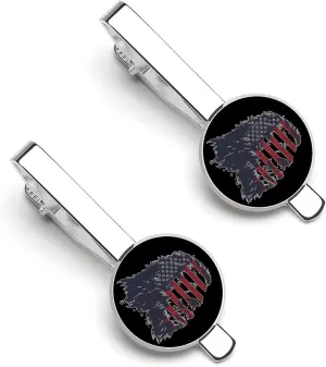 Bigfoot Face U.S Flag Men's Tie Clip Round Tie Bar Tie Tack Pins Jewelry Accessories for Father's Day Gifts