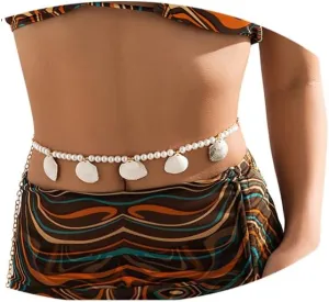 Bikini Beaded Waist Chain Jewelry Summer Beach Shell Pendant Belly Body Chain Simple Thin Beads Waist Body Jewelry Bikini Sexy Body Accessories Jewelry for Women