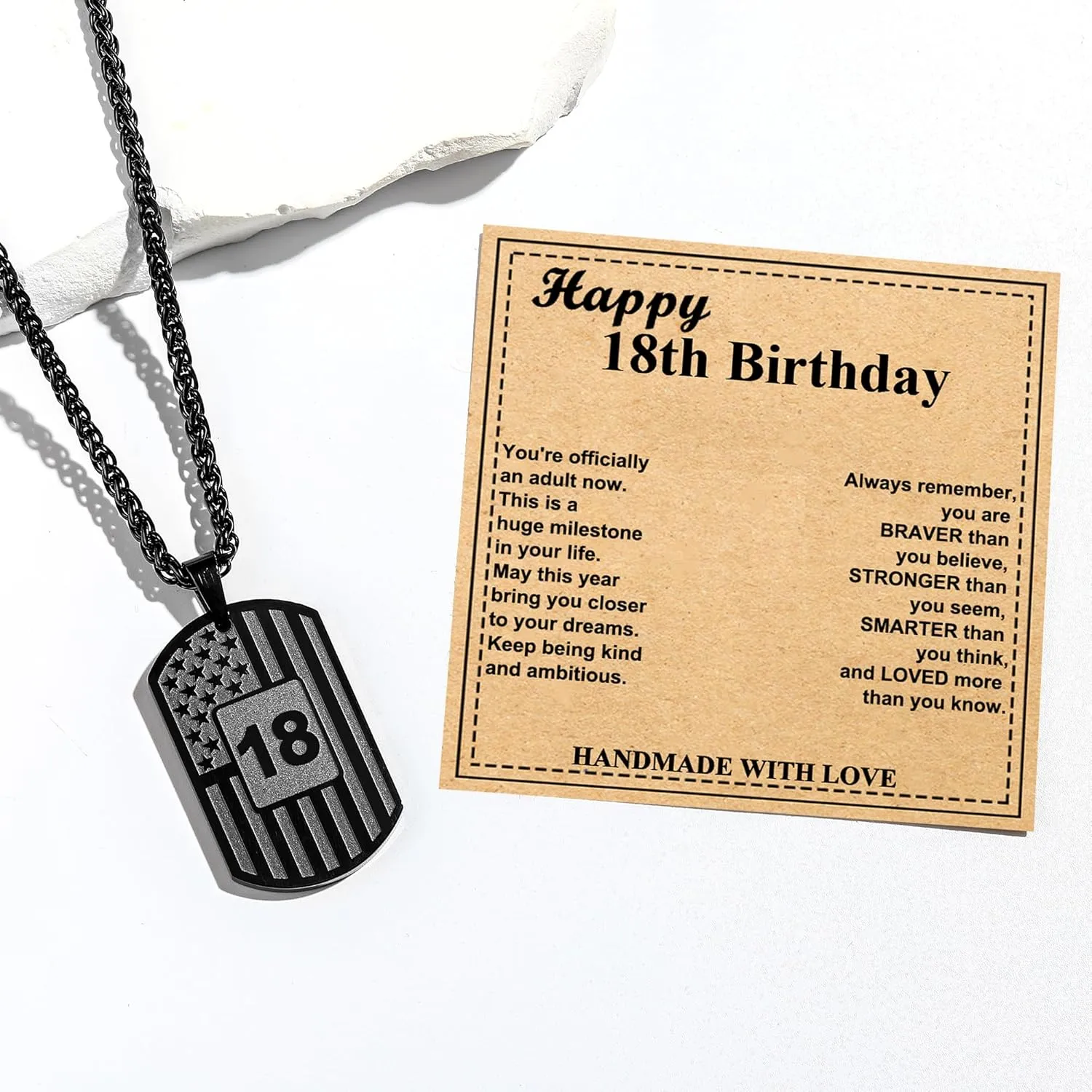 Birthday Gifts Necklace for Men Boys Kids 24 Inches Dog Tag Necklace American Flag Pendant Chain Number Necklaces 10th 13th 16th 18th 21st 30th 40th 50th 60th Birthday Jewelry Gifts