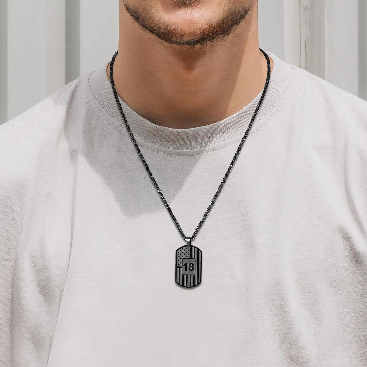 Birthday Gifts Necklace for Men Boys Kids 24 Inches Dog Tag Necklace American Flag Pendant Chain Number Necklaces 10th 13th 16th 18th 21st 30th 40th 50th 60th Birthday Jewelry Gifts