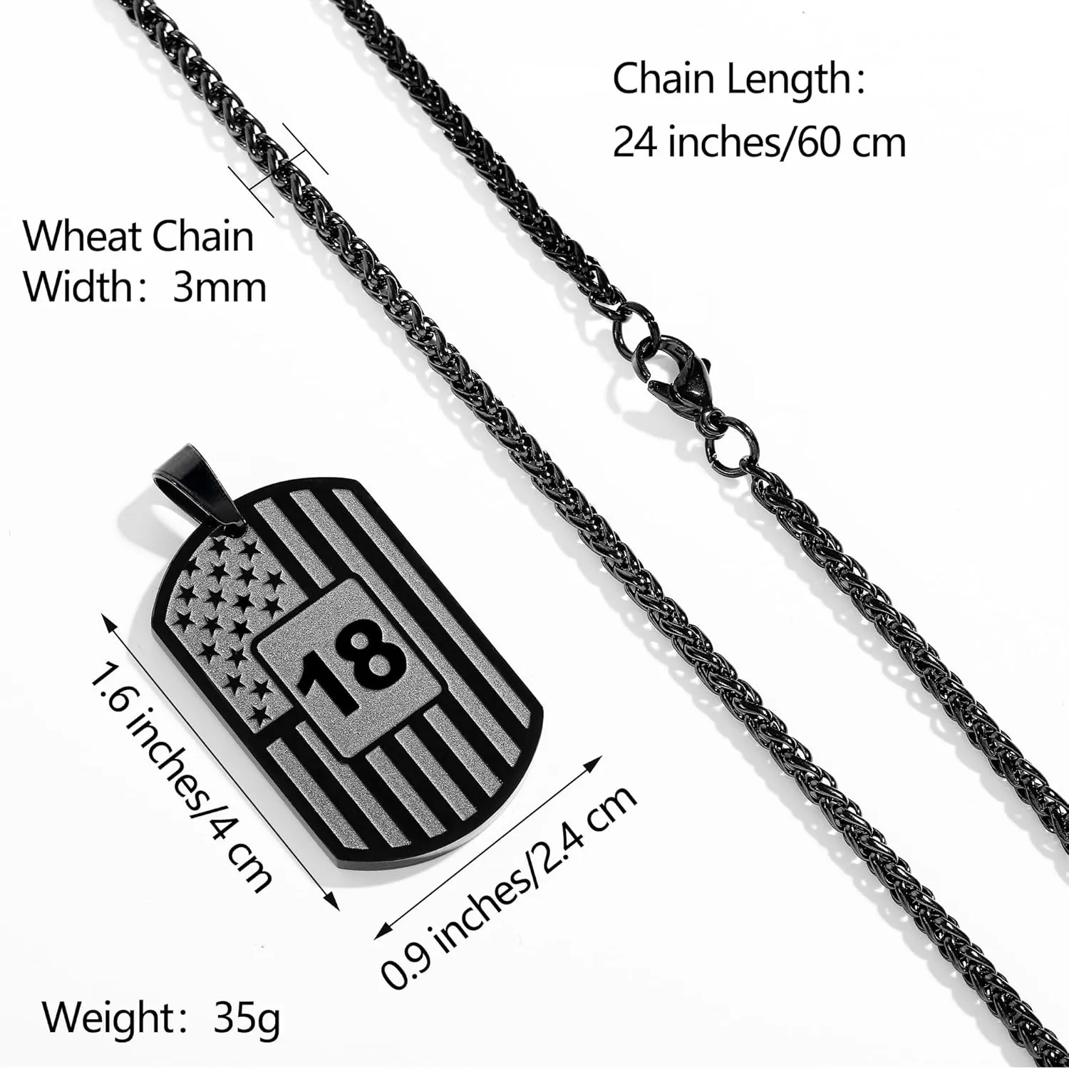 Birthday Gifts Necklace for Men Boys Kids 24 Inches Dog Tag Necklace American Flag Pendant Chain Number Necklaces 10th 13th 16th 18th 21st 30th 40th 50th 60th Birthday Jewelry Gifts