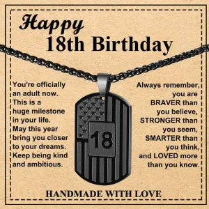 Birthday Gifts Necklace for Men Boys Kids 24 Inches Dog Tag Necklace American Flag Pendant Chain Number Necklaces 10th 13th 16th 18th 21st 30th 40th 50th 60th Birthday Jewelry Gifts