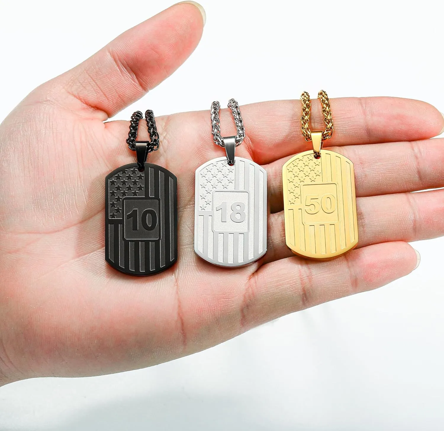 Birthday Gifts Necklace for Men Boys Kids 24 Inches Dog Tag Necklace American Flag Pendant Chain Number Necklaces 10th 13th 16th 18th 21st 30th 40th 50th 60th Birthday Jewelry Gifts