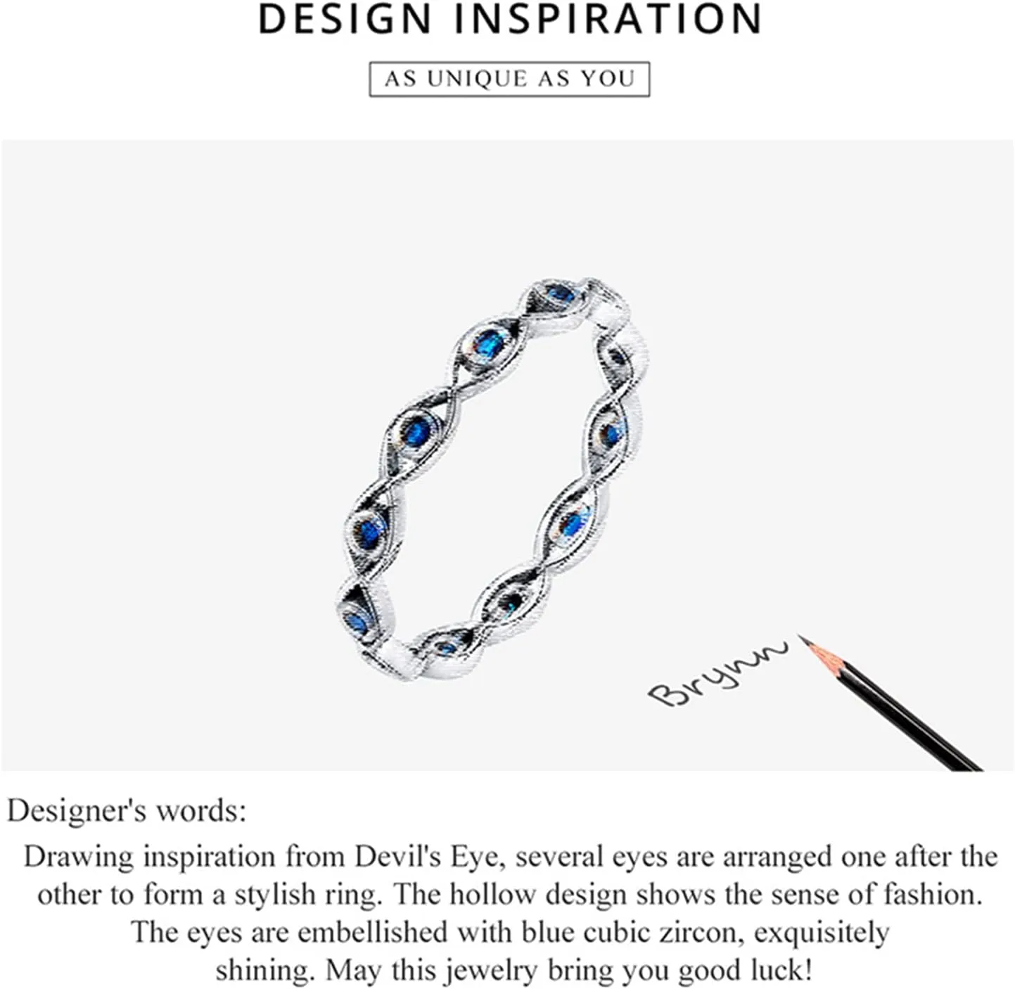 BISAER Evil Eye Ring 925 Sterling Silver with Royal Blue Gemstones Classics Lucky Eye Cubic Zirconia Stacking Eternity Finger Rings Bands Promise Ring for Lover Size 6-9