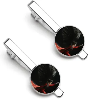 Black Angel Men's Tie Clip Tie Bar Round Tie Clasp Classic Tie Tack Pins Jewelry Accessories