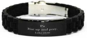 Black Glidelock Clasp Bracelet Prayer Inspiration Religious Jewelry Gifts for Him Veterans Day Luke 22:46