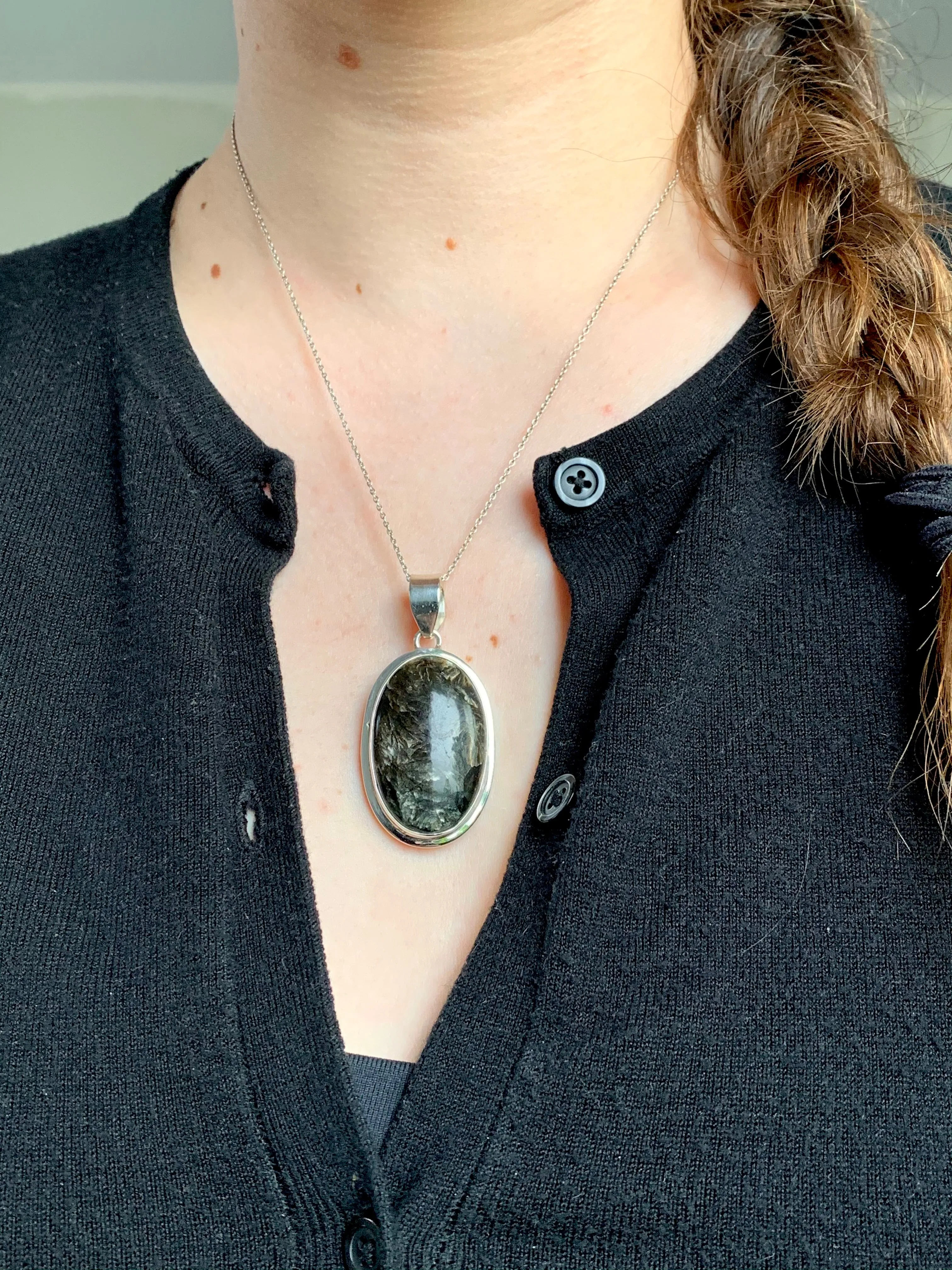 Black Golden Seraphinite Ansley Pendant - Oval