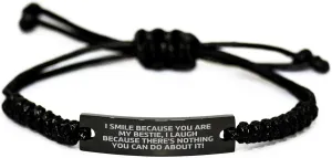Black Rope Bracelet for Bestie - Funny Friendship Quote - Gifts for Mom,Mother's Day Unique Gifts from Best Friends