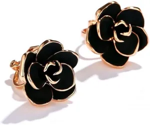 Black Rose Flower Vintage Rose Gold Plated Clip On Fake Stud Earrings for Women No Piercings Ear Fashion Elegant Vintage Wedding Jewelry Gifts for Birthday Hypoallergenic 15mm