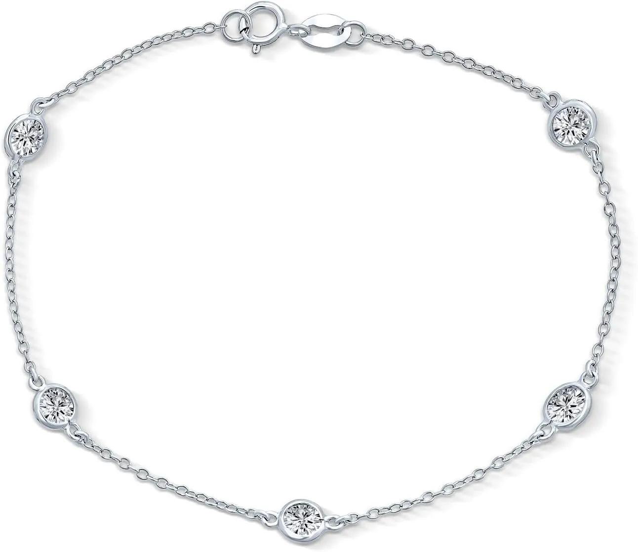 Bling Jewelry Elegant Delicate Cubic Zirconia CZ By The Yard Anklet Chain Link Ankle Bracelet For Women Rose Gold Plated .925 Sterling Silver 9 Inch