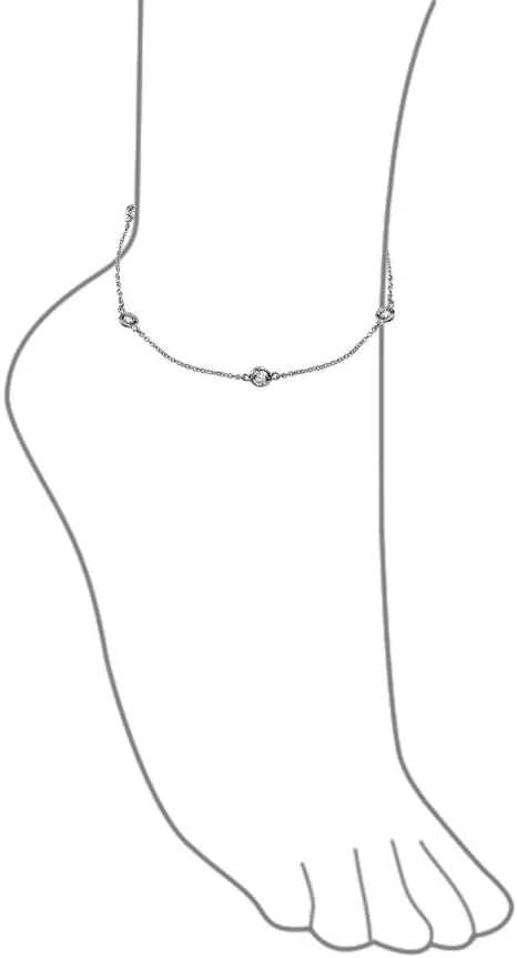 Bling Jewelry Elegant Delicate Cubic Zirconia CZ By The Yard Anklet Chain Link Ankle Bracelet For Women Rose Gold Plated .925 Sterling Silver 9 Inch