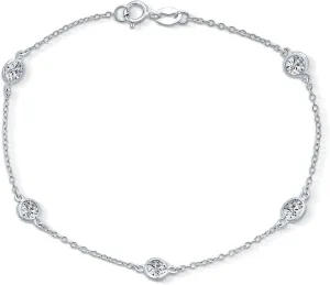 Bling Jewelry Elegant Delicate Cubic Zirconia CZ By The Yard Anklet Chain Link Ankle Bracelet For Women Rose Gold Plated .925 Sterling Silver 9 Inch