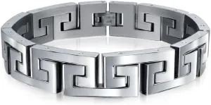 Bling Jewelry Masculine Geometric Infinity Key Link Bracelet for Teens Men Black Gold Silver Tone Stainless Steel and Wood Wristband 8.5-9 Inch Length 12MM Width