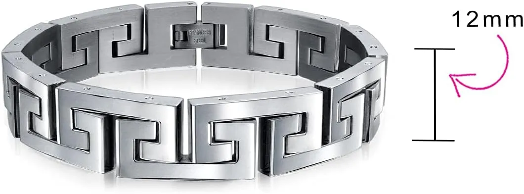 Bling Jewelry Masculine Geometric Infinity Key Link Bracelet for Teens Men Black Gold Silver Tone Stainless Steel and Wood Wristband 8.5-9 Inch Length 12MM Width