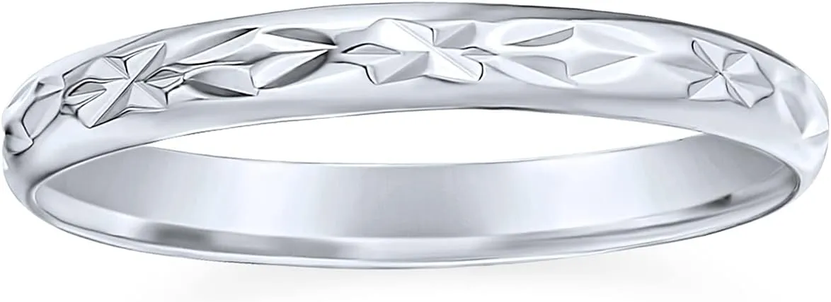 Bling Jewelry Personalize Elegant Unisex Couples Diamond Cut & Stash Striped Edge Pattern Wedding Band Ring For Men Women Polished Shiny Finish .925 Sterling Silver 3MM
