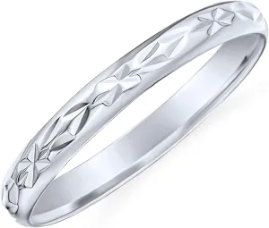 Bling Jewelry Personalize Elegant Unisex Couples Diamond Cut & Stash Striped Edge Pattern Wedding Band Ring For Men Women Polished Shiny Finish .925 Sterling Silver 3MM