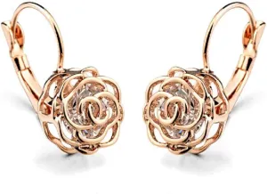 Blooming CZ Filigree 3D Rose Flower Crystal Leverback Dangle Drop Earrings for Women Sensitive Ear Sweet Dangling for Lovers Wedding Elegant Diamond Jewelry Gifts Hypoallergenic Her Girlfriend Valentines Day