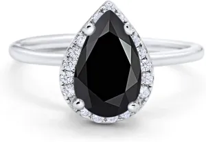 Blue Apple Co. Minimalist 12mm Pear Teardrop Cubic Zirconia Halo Solitaire Ring Vintage Style Promise Statement Wedding Engagement Rings For Women 925 Sterling Silver Gifts For Her