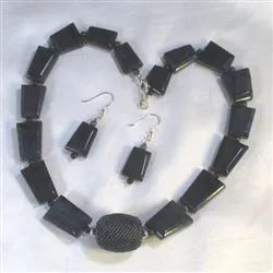 Blue Bead Necklace & Earrings in Dumarterite Gemstone Beads