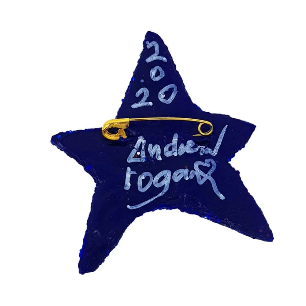 BLUE TEXTURED STAR BROOCH