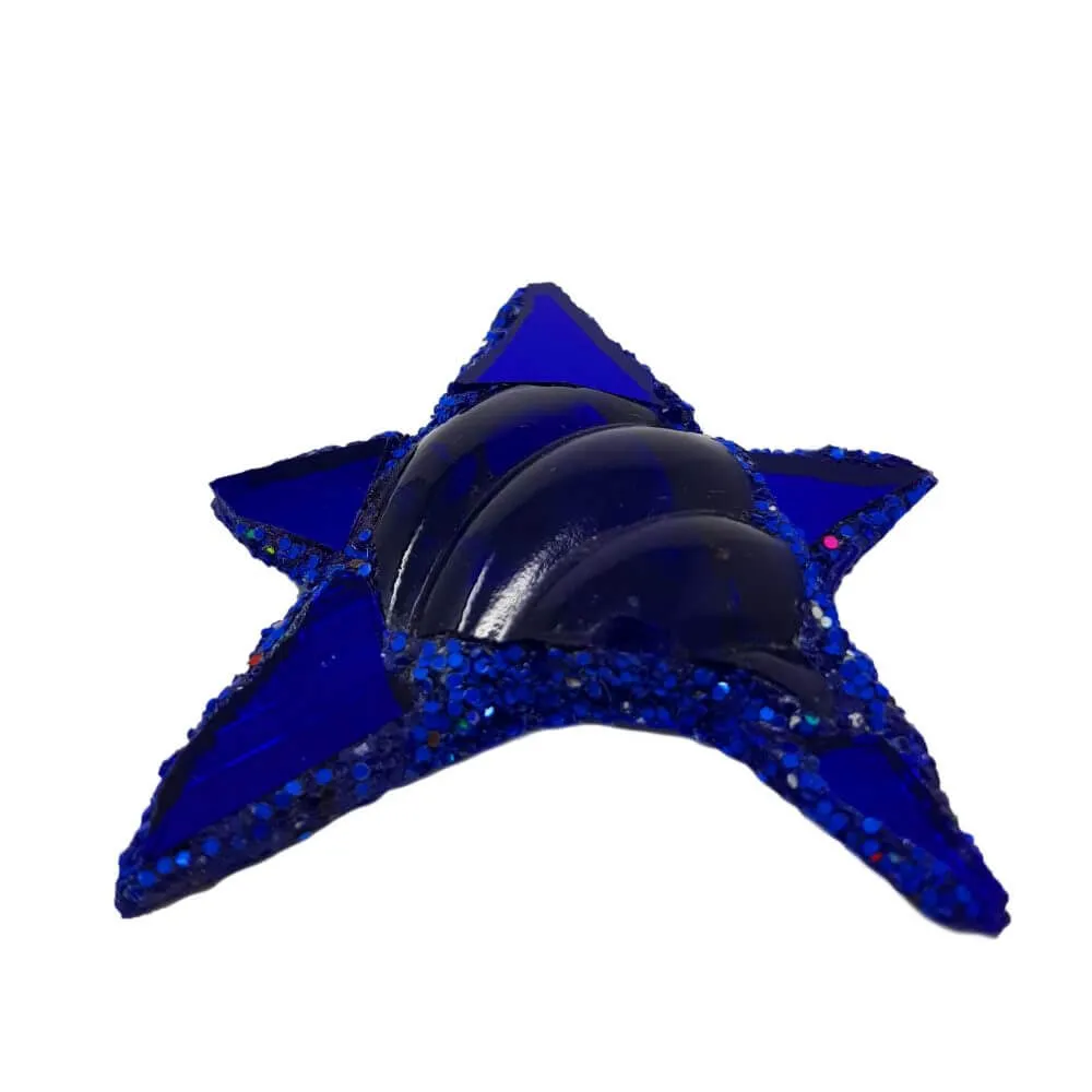BLUE TEXTURED STAR BROOCH