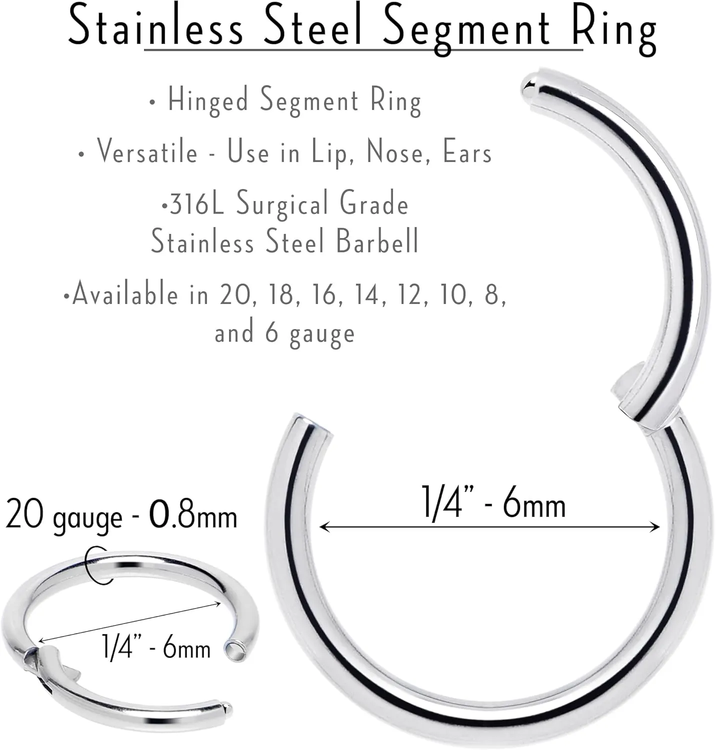 Body Candy Segment Hoop Nose Rings 16 Gauge 316l Surgical Steel Lip Ring Cartilage