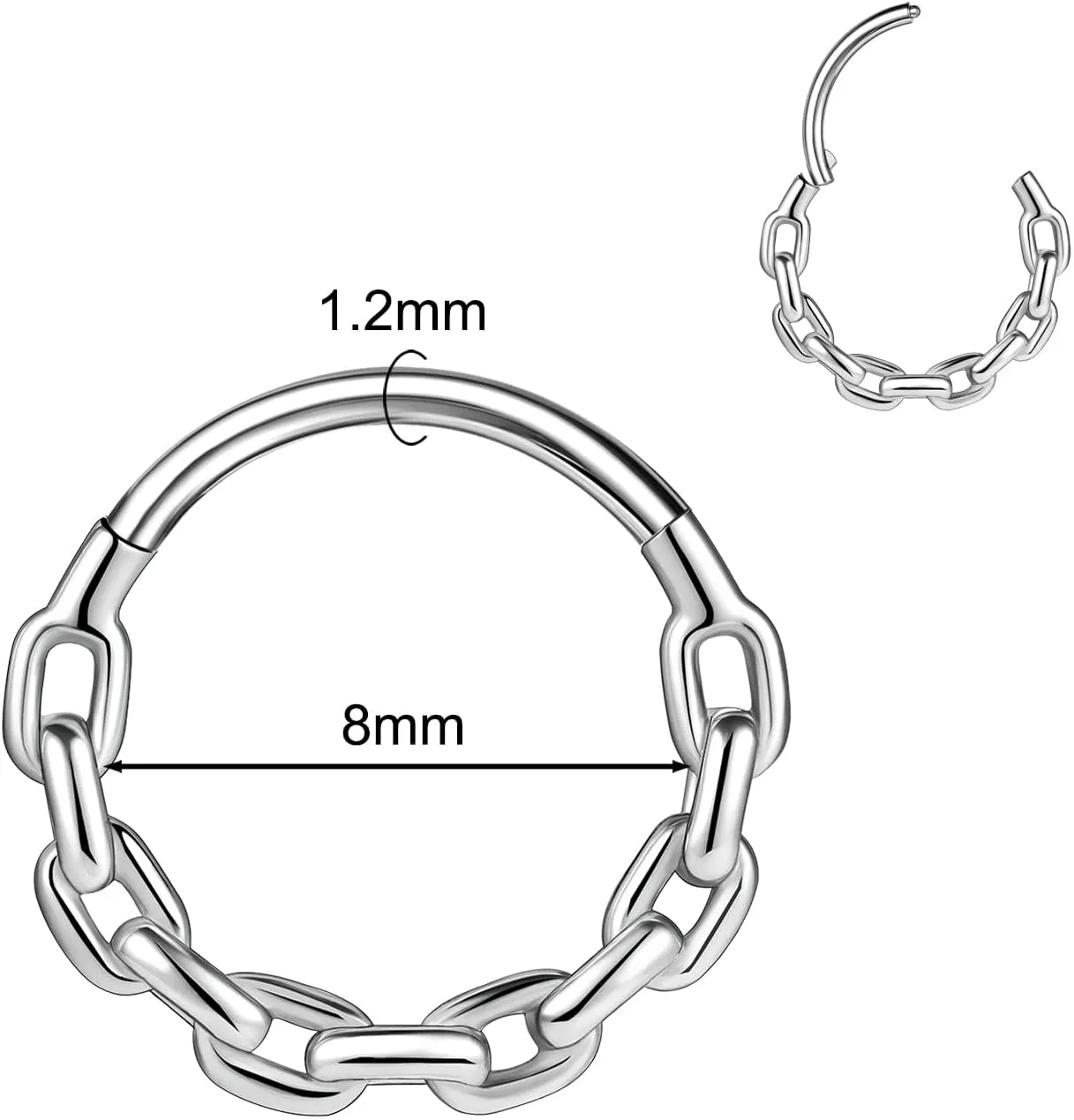 BodyAce 16G Septum Hoop Hinged Nose Rings, High Crafted Conch Helix Earrings for Women Men, Stainless Steel Septum Clickers Lip Piercing Labret Daith Rings