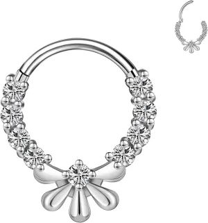 BodyAce 16G Septum Hoop Hinged Nose Rings, High Crafted Conch Helix Earrings for Women Men, Stainless Steel Septum Clickers Lip Piercing Labret Daith Rings