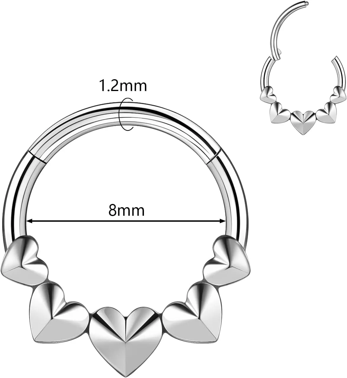 BodyAce 16G Septum Hoop Hinged Nose Rings, High Crafted Conch Helix Earrings for Women Men, Stainless Steel Septum Clickers Lip Piercing Labret Daith Rings