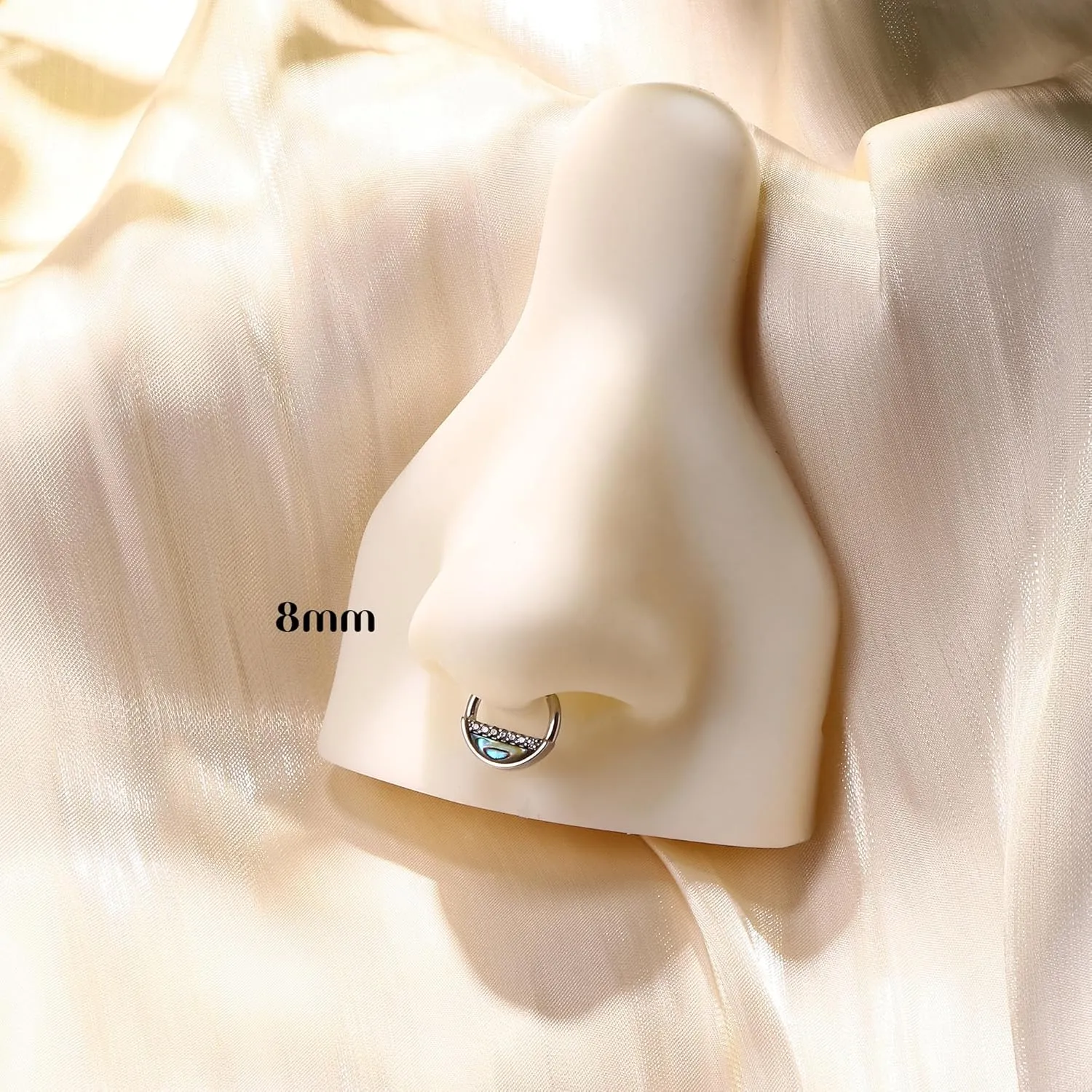 BodyBonita 16G Green Shell Septum Rings Jewelry - 316L Surgical Steel Nose Rings Hoops Clicker CZ Septum Jewelry Nose Piercings Helix Tragus Rook Daith Earrings for Women Men Silver 8mm