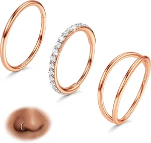 BodyBonita 3pcs Nose Rings Hoops - 316L Surgical Steel Double Hoop Nose Rings 14G/16G/18G/20G Hinged CZ Piercing Jewelry Septum Clicker Rings Cartilage Earring Helix Rook Tragus Daith 7mm/8mm/9mm/10mm