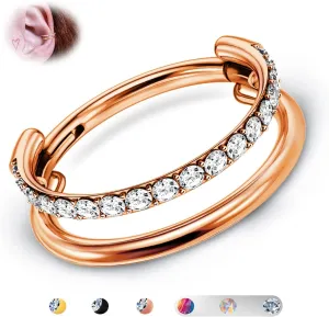 BodyBonita G23 Titanium Cartilage Earring Hoop Stacked Clicker 16G CZ Double/Triple Septum Rings Conch Piercing Jewelry Tragus Daith Helix Earrings Nose Rings Hoops for Women Silver/Gold 8mm 10mm 12mm