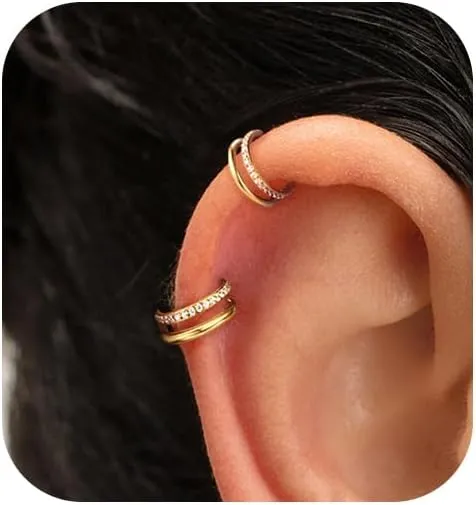 BodyBonita G23 Titanium Cartilage Earring Hoop Stacked Clicker 16G CZ Double/Triple Septum Rings Conch Piercing Jewelry Tragus Daith Helix Earrings Nose Rings Hoops for Women Silver/Gold 8mm 10mm 12mm