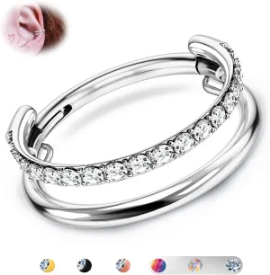 BodyBonita G23 Titanium Cartilage Earring Hoop Stacked Clicker 16G CZ Double/Triple Septum Rings Conch Piercing Jewelry Tragus Daith Helix Earrings Nose Rings Hoops for Women Silver/Gold 8mm 10mm 12mm
