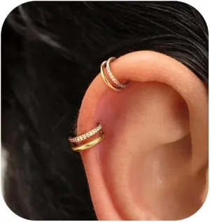 BodyBonita G23 Titanium Cartilage Earring Hoop Stacked Clicker 16G CZ Double/Triple Septum Rings Conch Piercing Jewelry Tragus Daith Helix Earrings Nose Rings Hoops for Women Silver/Gold 8mm 10mm 12mm