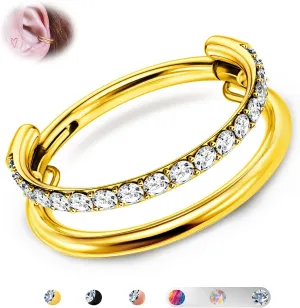 BodyBonita G23 Titanium Cartilage Earring Hoop Stacked Clicker 16G CZ Double/Triple Septum Rings Conch Piercing Jewelry Tragus Daith Helix Earrings Nose Rings Hoops for Women Silver/Gold 8mm 10mm 12mm