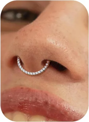 BodyBonita G23 Titanium Septum Rings - 16G Seamless Nose Rings Hoops Hinged Septum Jewelry Clear CZ Nose Piercings Helix Tragus Rook Daith Earrings for Women Men Silver 12mm