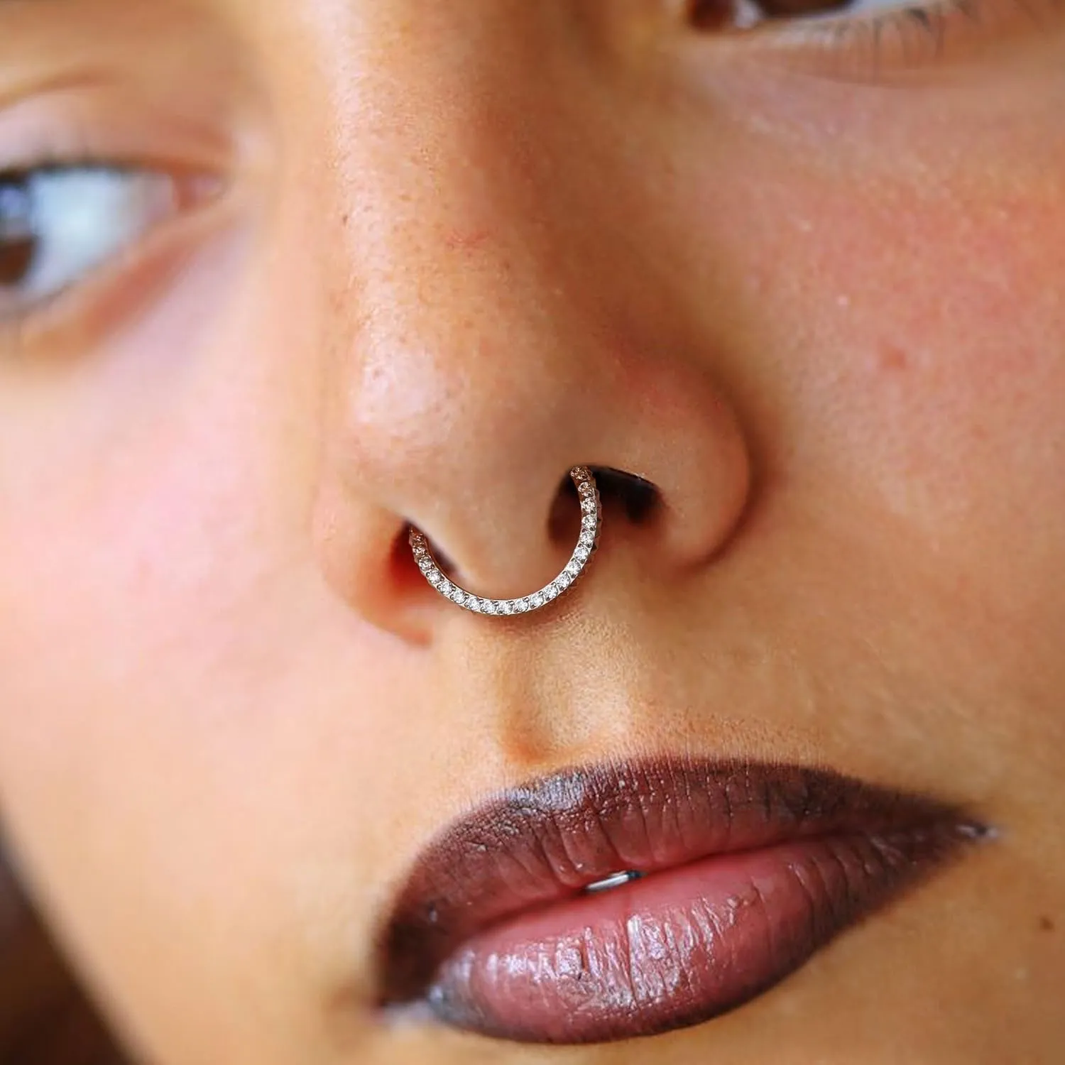BodyBonita G23 Titanium Septum Rings - 16G Seamless Nose Rings Hoops Hinged Septum Jewelry Clear CZ Nose Piercings Helix Tragus Rook Daith Earrings for Women Men Silver 12mm