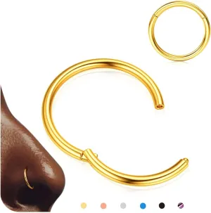 BodyBonita Hinged Nose Rings Hoops - 316L Surgical Steel Seamless Nose Piercing Jewelry Septum Clicker Lip Rings Cartilage Helix Daith Conch Tragus Rook Gold/Silver/Black/Rose Gold/Blue/Rainbow