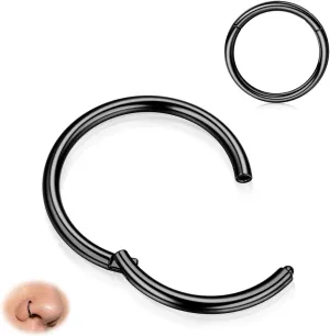 BodyBonita Hinged Nose Rings Hoops - 316L Surgical Steel Seamless Nose Piercing Jewelry Septum Clicker Lip Rings Cartilage Helix Daith Conch Tragus Rook Gold/Silver/Black/Rose Gold/Blue/Rainbow
